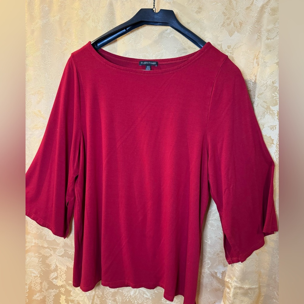 EILEEN FISHER — red, oversized top that comes to mid-thigh